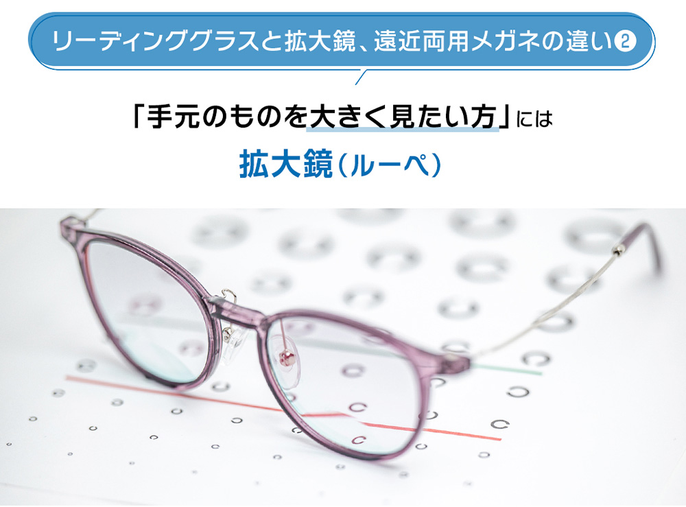手元の細かい作業に便利なメガネ型の拡大鏡(ルーペ)。小さいものを大きく拡大して見せる目的のアイウェア